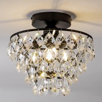 Modern Small Crystal Ceiling Light Fixture Matt Black Semi Flush Mount Ceiling Light Fixture Mini Crystal Chandeliers For Hall