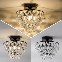 Modern Small Crystal Ceiling Light Fixture Matt Black Semi Flush Mount Ceiling Light Fixture Mini Crystal Chandeliers For Hall