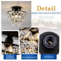 Modern Small Crystal Ceiling Light Fixture Matt Black Semi Flush Mount Ceiling Light Fixture Mini Crystal Chandeliers For Hall