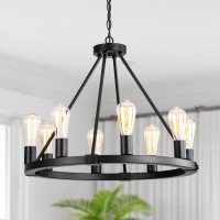 9Mmml 236 8 Lights Wagon Wheel Chandelier Black Metal Round Industrial Vintage Kitchen Island Pendant Light For Living Dining