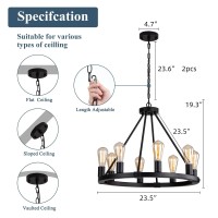 9Mmml 236 8 Lights Wagon Wheel Chandelier Black Metal Round Industrial Vintage Kitchen Island Pendant Light For Living Dining