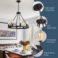 9Mmml 236 8 Lights Wagon Wheel Chandelier Black Metal Round Industrial Vintage Kitchen Island Pendant Light For Living Dining