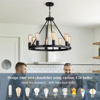 9Mmml 236 8 Lights Wagon Wheel Chandelier Black Metal Round Industrial Vintage Kitchen Island Pendant Light For Living Dining