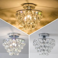 Mini Crystal Chandelier Ceiling Light Small Modern Chrome Crystal Flush Mount Ceiling Light E26 Base Farmhouse Ceiling Lightin