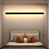 Keluoly Modern Plug In Long Wall Sconce 39 Black Matte Led Wall Lights 20W Warm White 3000K Acrylic Indoor Wall Lamp With 5