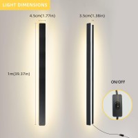 Keluoly Modern Plug In Long Wall Sconce 39 Black Matte Led Wall Lights 20W Warm White 3000K Acrylic Indoor Wall Lamp With 5