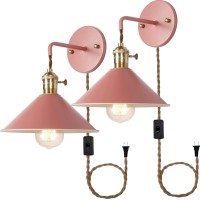 Plug In Wall Sconces Set Of Two Rose Red Wall Lamp With Plug In Cord Of 2 For Bedroom Hanging Wall Lights E26 Edison Brass Lamp