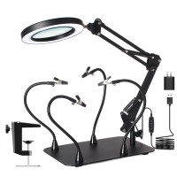 Kuvrs 10X Magnifying Glass With Light And Stand Flexible Magnetic Helping Hands Large Base Clamp Magnifying Lamp 3 Color Ad