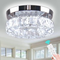 Ypqxyhda Dimmable Modern Crystal Chandeliers Led Ceiling Light With Remote Flush Mount Small Chandelier For Hallway Foyer Kitche