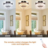 Ypqxyhda Dimmable Modern Crystal Chandeliers Led Ceiling Light With Remote Flush Mount Small Chandelier For Hallway Foyer Kitche