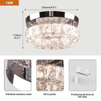 Ypqxyhda Dimmable Modern Crystal Chandeliers Led Ceiling Light With Remote Flush Mount Small Chandelier For Hallway Foyer Kitche