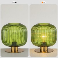 Soutas Small Table Lamp Elegant Green Glass Bedside Lamp With Ribbed Glass Shade Decorative End Table Lamp For Bedroom Tabletop Corner Shelf (Green)