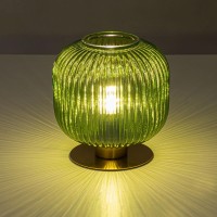 Soutas Small Table Lamp Elegant Green Glass Bedside Lamp With Ribbed Glass Shade Decorative End Table Lamp For Bedroom Tabletop Corner Shelf (Green)