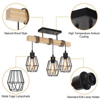 3Light Semi Flush Mount Ceiling Light Fixture Rustic Farmhouse Lighting With Black Metal Lampshade And Solid Wood Chandelier