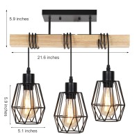 3Light Semi Flush Mount Ceiling Light Fixture Rustic Farmhouse Lighting With Black Metal Lampshade And Solid Wood Chandelier