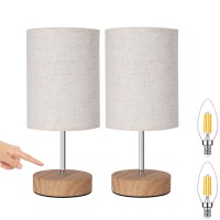 Hugchg Touch Control Table Lamp Set Of 2, Dimmable Touch Control Bedside Lamp Small Nightstand Lamp With Flaxen Fabric Shade Bedroom Lamp For Bedroom For Living Room, Reading, Office