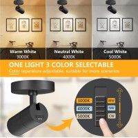 Vanoopee 3-Color Dimmable Led Ceiling Spotlight Flush Mount Adjustable Spotlight Directional Spot Lights Indoor Bright Accent Fixture For Living Room Bedroom - Cri90 36 Flicker Free 10W 1000Lm Black