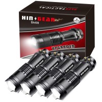 Hinsgear 4 Pack Small Mini Flashlight Led Single Mode Light 1 Mode Flashlight Aluminum Zoomable Focus Water Resistant Handheld F