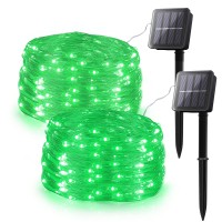 Woohaha 2 Pack 100 Led Solar Green String Lights33Ft Solar Halloween Lights Outdoor8 Modes Waterproof Green Solar Fairy Lights