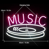 Faxfsign Music Record Neon Sign Pink White Led Neon Light Signs For Wall Decor Usb Light Up Signs For Bedroom Studio Music Live