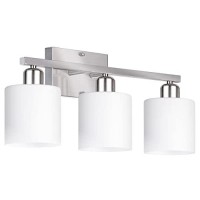 Dekang 3-Light Bathroom Light Fixtures Over Mirror Brushed Nickel, Anti-Rust Bathroom Vanity Lights For Mirror, Bedroom, Modern Wall Sconces E26 Base, Milky White Glass Shades, Bulbs Not Included