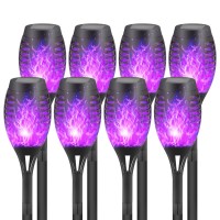 Faishilan 8 Pack Purple Solar Lights Outdoor Waterperoof, Solar Torches Lights Flickering Flame For Garden Decor,Mini Solar Landscape Lights Outdoor For Pathway,Porch,Yard Solar Halloween Lights