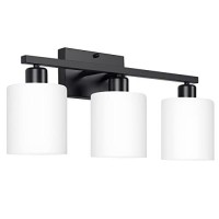 Dekang 3-Light Bathroom Vanity Light Fixtures Over Mirror, Modern Anti-Rust Black Wall Sconces For Bedroom, Living Room, Decor Milky White Glass Shades, E26 Standard Base, Bulbs Not Included