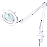 10X Magnifying Glass With Light, Kirkas 2,200 Lumens Led Magnifying Lamp With Clamp, Stepless Dimmable Real Glass Lens Magnifier, Adjustable Arm Workbench Light For Close Work Hobby Repair - White