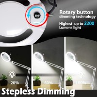 10X Magnifying Glass With Light, Kirkas 2,200 Lumens Led Magnifying Lamp With Clamp, Stepless Dimmable Real Glass Lens Magnifier, Adjustable Arm Workbench Light For Close Work Hobby Repair - White