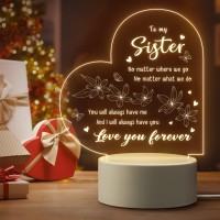 Sisters Gifts From Sister, Sister Birthday Gift Ideas - Engraved Night Light, Birthday Gifts For Sister From Sister Brother, Mothers Day Graduation Christmas Gifts For Sister