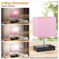 Aooshine Pink Touch Lamp With Usb C+A Charging Ports-Table Lamp For Bedroom With 3 Levels Brightness, 3 Way Dimmable Bedside Nightstand Lamp With 2 Phone Slots (Include Bulb)