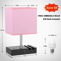 Aooshine Pink Touch Lamp With Usb C+A Charging Ports-Table Lamp For Bedroom With 3 Levels Brightness, 3 Way Dimmable Bedside Nightstand Lamp With 2 Phone Slots (Include Bulb)