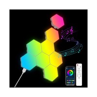 Ojq 8 Pack Hexagon Wall Light Rgb Panel - Smart App Rgb Hexagonal Modular Gaming Light Music With Sync Honeycomb Shape Panels Hexagon Lights For Bedroom Children Room