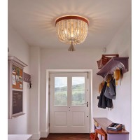 Amzasa Boho Wood Beaded Flush Mount Ceiling Light 3Lights Farmhouse Chandelier Light Fixture For Nursery Bedroom Hallway Entryw