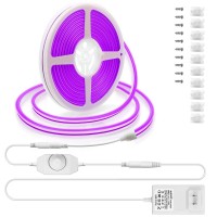 Alitove Neon Lights Strip Purple Silicone Flexible Dimmable Led Rope Light For Diy Neon Signs Bedroom Bar Wall Decor 16.4Ft 5M 600 Leds 12V Dc Waterproof With Diy Accessories Power Adapter Dimmer