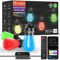 Lumary 100Ft Smart Outdoor String Lights With App/Remote/Voice Control, Rgbai Color Changing Patio Lights With Warm White 30+2 Led Bulbs, Ip65 Waterproof Permanent Outdoor Lights Work With Alexa