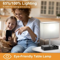 Aooshine Light Gray Touch Lamp With Usb C+A Charging Ports-Table Lamp For Bedroom With 3 Levels Brightness, 3 Way Dimmable Bedside Nightstand Lamp With 2 Phone Slots (Include Bulb)