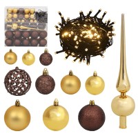 Vidaxl 120 Piece Christmas Ball Set With Peak And 300 Leds Goldbronze