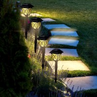 Laurel Canyon Solar Pathway Lights, 6 Pack Outdoor Solar Landscape Decorative Lights, Automatic Walkway Lights With Led Light Bulbs For Garden, Path, Yard, Lawn, Oval, Black