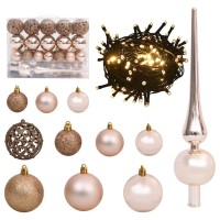 Vidaxl 61Piece Christmas Ball Set With Peak And 150 Energyefficient Leds Diverse Sizes And Shiny Matt Glitter Rose Gold Ba