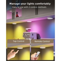 Usb Rechargeable Rgb Puck Lights With Remote, Color Changing 1600Mah Battery Powered Tap Light Classroom Magnetic Push Lights Stick On Closet Lights Wireless Led Shelf Light Under Cabinet Touch Lights