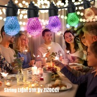 Zizocci String Lights For Outside, String Lights Outdoor, String Lights Indoor, 51Ft Patio Shatterproof Waterproof, Remote Control & App, Wedding, Christmas, Birthday, Balcony, Garden Party