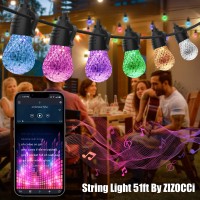 Zizocci String Lights For Outside, String Lights Outdoor, String Lights Indoor, 51Ft Patio Shatterproof Waterproof, Remote Control & App, Wedding, Christmas, Birthday, Balcony, Garden Party