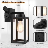 Bdrofn 2-Pack Porch Lights Outdoor Wall Lantern,Black Outdoor Wall Light With Outlet,Waterproof Anti-Rust Exterior Light Fixture Outside Lights For House Garage Hallway