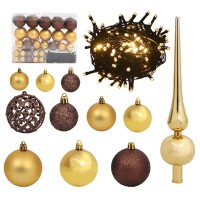 Vidaxl 61 Piece Christmas Ball Set With Peak And 150 Leds Goldbronze