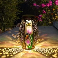 Solar Lanterns Outdoor Hanging Light Solar Powered Led Butterfly Glass Lights Decorative Waterproof Tabletop Lampwith Hollowed