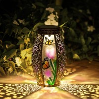 Solar Lanterns Outdoor Hanging Light Solar Powered Led Butterfly Glass Lights Decorative Waterproof Tabletop Lampwith Hollowed