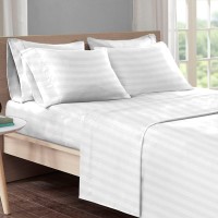 Pizuna Dobby Checks Full Size Sheet Sets Cotton White, 300 Thread Count Long Staple 100 Cotton Damask Bed Sheets, Sateen Sheets For Full Size Bed With 15 Inch Deep Pocket (Damask White Sheets Full)