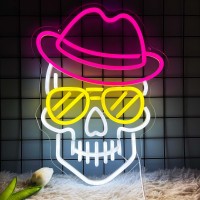 Skeleton Skull Neon Sign Led Neon Lights For Bedroom Wall Decor Halloween Skull Neon Sign Decor Adjustable Brightness Usb Pow