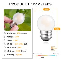 G40 Low Wattage Light Bulbs,E26 Small Edison Led Bulbs 15 Watt Equivalent, 1.5W 2700K Globe Light Bulb Soft Warm White 150 Lumen For Refrigerator Light Wall Sconces Table Lamp, 6 Pack